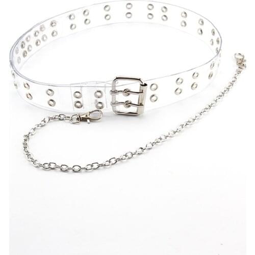 New fashion punk style double-row pin buckle belt for women clear Plastic PVC waistband jeans dress transparent belt Accessories