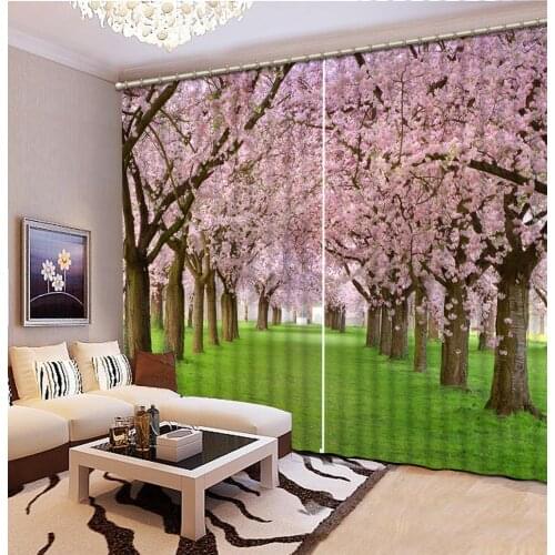 Pink curtains forest curtain 3D Curtain Printing Blockout Polyester Photo Drapes Fabric For Room Bedroom