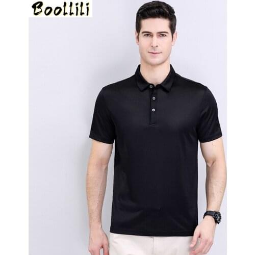 Boollili 2020 New Polo Shirt Men 100% Silk Summer Clothes Lapel Business Ice Silk shirt Short Sleeve Shirt Solid Color