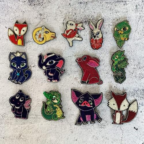 Hand embroidery Rabbit tortoise Elephant Fox dinosaur animal Badge for DIY bag coat shoes brooch Broche