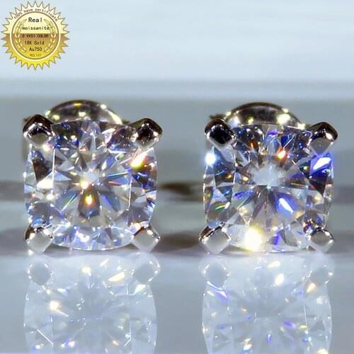 14K Au585 White Gold Earrings Moissanite Diamonds 1 2 3 Carat Cushion Square Wedding Party Engagement Anniversary