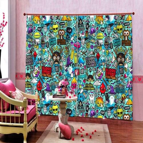 Blue Graffiti curtains 3D Curtain Luxury Blackout Window Curtain Living Room Blackout curtain