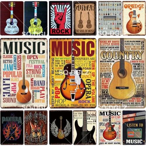 [SQ-DGLZ] MUSIC GUITAR Vintage Tin Signs Metal Sign Metal Crafts Painting Art Poster Plaque Metal Vintage Bar Decoration