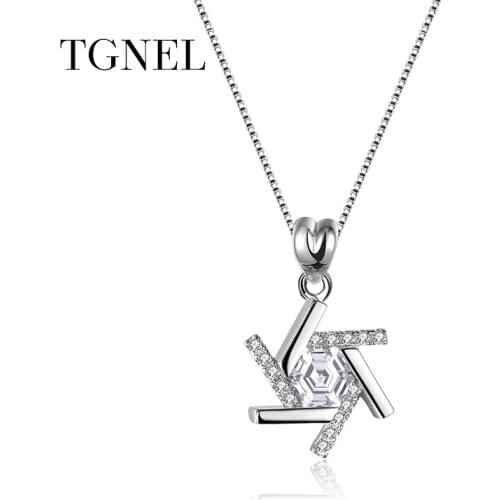 TGNEL S925 Sterling Silver Necklace Pendants Silver CZ Stone Fine Jewelry Long Chain Choker for Women 925 Silver Wedding Party