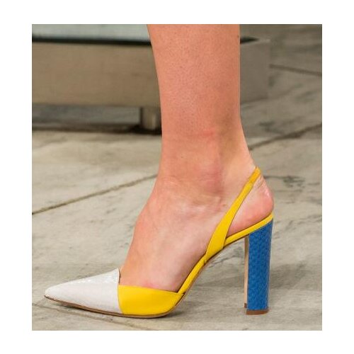 Sestito The Newest Women Mixed Color Summer Slingback Shoes Ladies Pointed Toe Snakeskin Print Chunky Heels Dress Runway Sandals