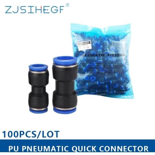 100pcs/Pack PU Pneumatic Fittings Straight Connector For 4mm 6mm 8mm 10mm 12mm Tube With I Type 2-Way