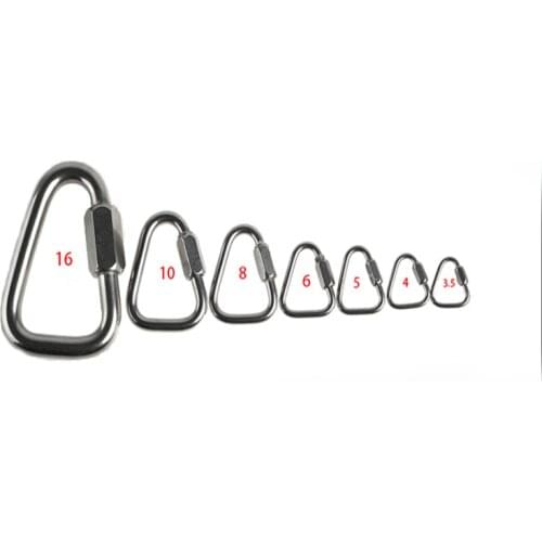 304 Stainless Steel Screw Lock Triangle Carabiner Climbing Gear Safety Snap Hook M3.5/4/5/6/8/10