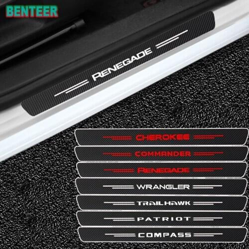 4pcs Carbon Fiber Car Door Sills Protector Stickers For Jeep Cherokee Commander Compass Patriot Renegade Trail Hawk Wrangler