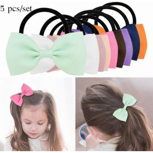 5pcs/lot Small Bowknot Elastic Hair Band Mini Sweet Solid Ribbow Bow Hair Accessories Korean Rubber Hair Tie for Girls Kids Baby