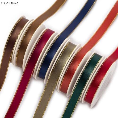 5Yards/Roll Dark Color Gold Edge Ribbon Festival Party Gift Package Craft Wedding Bow-Knot Hair Clip Accessory Cloth Home Decor