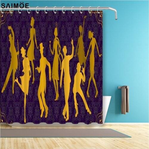 Abstract Dancing Gold Girl And Frame Black Shower Curtain Waterproof Polyester Fabric For Bathtub Decor Curtain