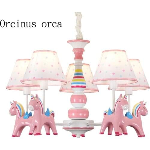 American Pastoral creative pony chandelier Girl Bedroom childrens room Princess Room Light cartoon animal resin Chandelier