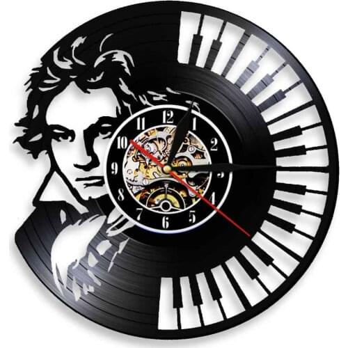 Beethoven Portrait Vinyl Record Wall Clock Piano Keyboard Wall Clock Home Decor Wall Watch Symphony Classical Music Lovers Gift