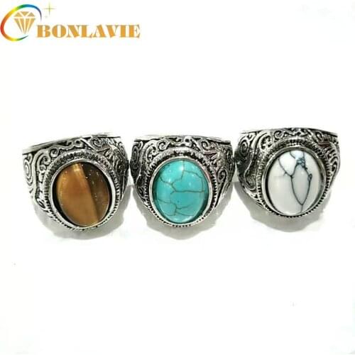 BONLAVIE Blue White Brown Turquoise Ring Womens Ring Wedding Bands Jewerly Wholesale