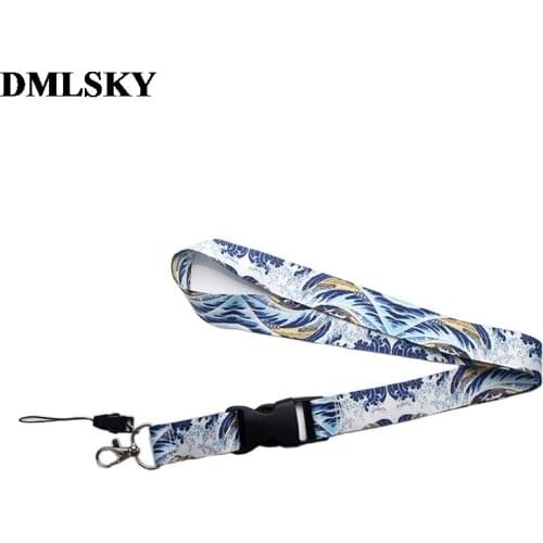 24pcs/lot DMLSKY Kanagawa Creative Lanyard Keychain for keys Badge ID Mobile Phone Key rings Women Neck Straps Accessories M3635