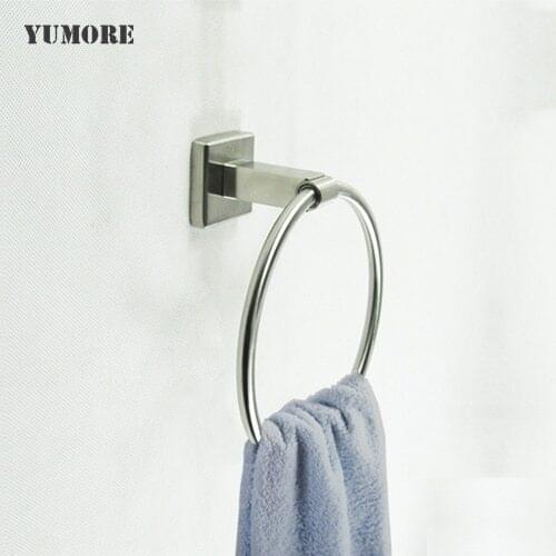 YUMORE Bathroom Towel holder 304 Stainless Steel Wall-Mounted Square Towel Rings Hanger Rack Bar Bathroom Storage Accessories