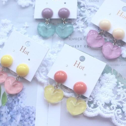 Fashion Trendy Jelly Color Super Cute Lovely Heart Clip on Earrings for Kids Girls Earrings Jewelry No Pierced Children Clip on