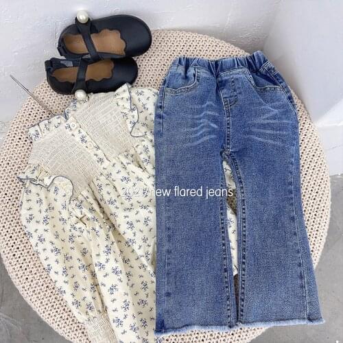 Toddler Girls Jeans Pants 2021 Spring Autumn New Baby Fashion Split Boot Cut Pants Korean High Quality Denim Trousers for Girl