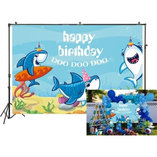 HUAYI Photography Backdrops Birthday Photo Backdrop Shark Baby Shower Birthday Party Decor Banner Photography Background W-2106