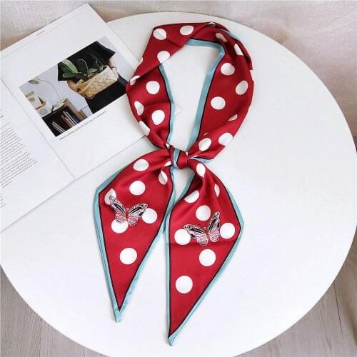 Classic Red Skinny Scarf Handbag Handle Wrap Wrist Bandstripe Cat satin narrow thin long ribbon scarf woman silk handkerchief