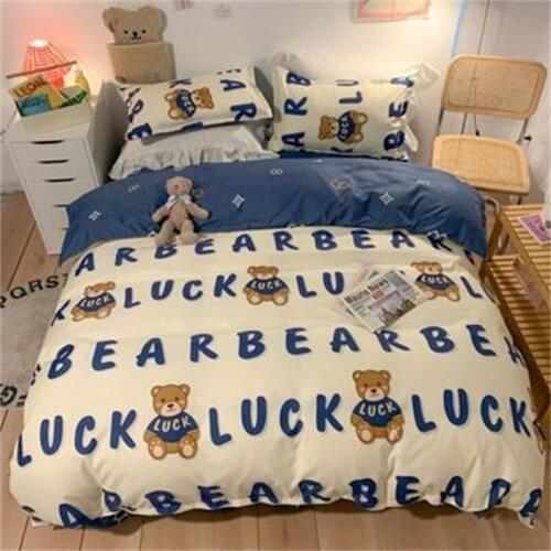 Fashion Cute Cartoon Printed Quilt Cover Sheet Simple Comfortable Sweet Four Piece Set Student Dormitory Four Piece Set Bedding