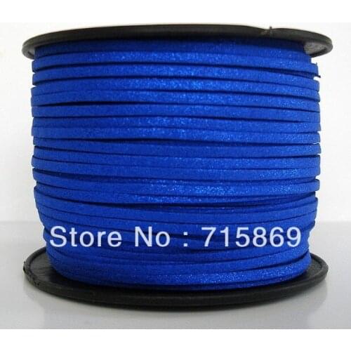 Free Shipping 100Yard (92Meter) 3*1.5mm Blue Metalic Faux Suede Cord Leather Lace Cord for Jewellery Making and Crafts