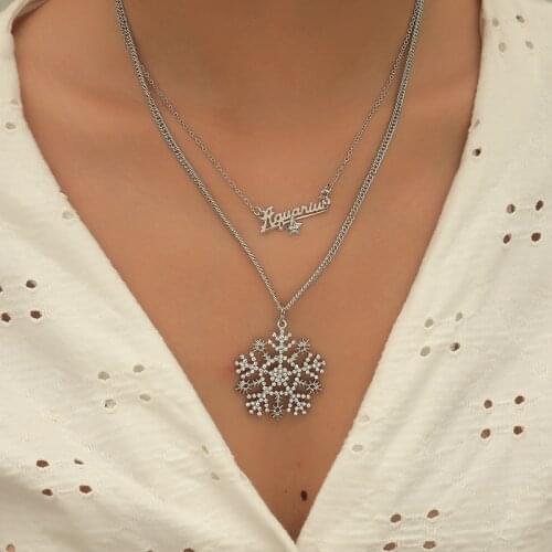 2Pcs/set Fashion Charms lady Crystal Snowflake Zircon Flower Christmas Necklaces & Pendants Jewelry for Women Sweater necklace