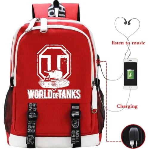 Fashion Mens Backpack World of Tanks Printed Mens Backpacks Travel Backbag Usb Charging College Students School Bags Mochila