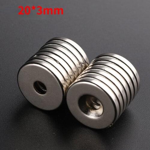 20mm x 3mm neodymium magnet, 5mm hole, N35 NdFeB, round, super strong, permanent disk, 5 / 10 / 15 / 50 UDS