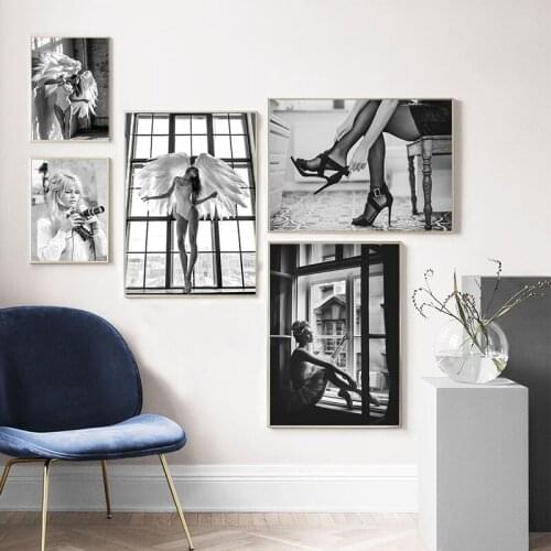 Black And White Angel Posters And Prints Modern Fashion Girl Canvas Painting Print Wall Art Pictures Living Room Home Decoration