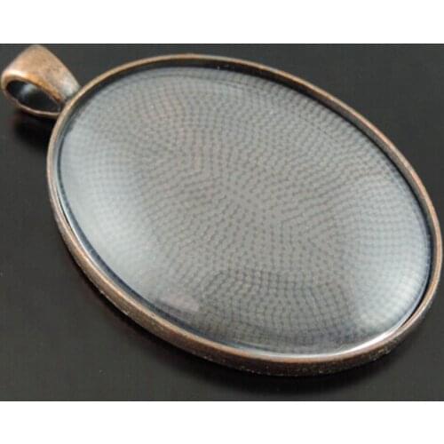 5pcs Fashion Jewelry Necklace Pendant Bronze Base Setting Tone Alloy Rectangle Cameo Tray And Glass 50*32*8mm Pendant 38853