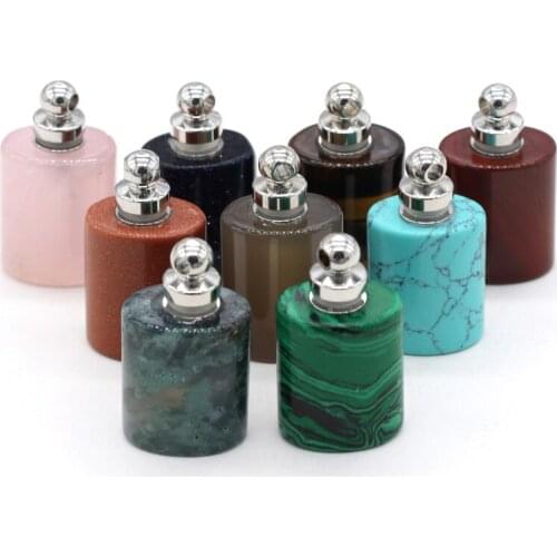 Natural Perfume Bottle Stone Pendant Necklace Pillar Crystal Agates Essential Oil Diffuser Stone Charms for Jewelry Making