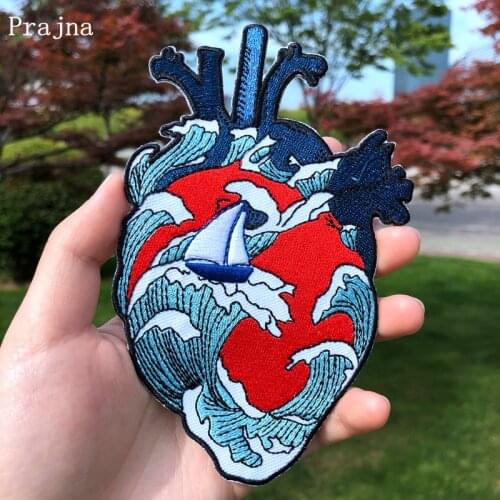 Prajna Cartoon Wave in My Heart Patch Iron On Patches For Clothing Embroidery Stripe On Clothes Van Gogh DIY Patch Accessories