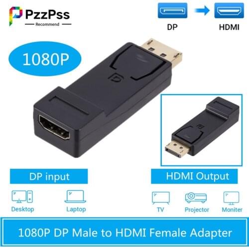 PzzPss DP to HDMI-compatible Adapter Male To Female For HP/DELL Laptop PC DisplayPort to 1080P HDMI-compatible Adapter Converter