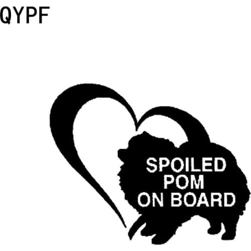 QYPF 12.7CM*10.2CM SPOILED POM ON BOARD Cute Pomeranian Dog Vinyl Decal Car Sticker Black Sliver C14-0206