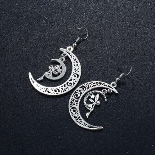 Crescent Earrings Mysterious Gothic Jewelry Angel Moon Earrings Hollow Carved Moon Earrings Angel Earrings Fashion Gift