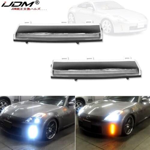 IJDM Front Bumper Switchback White&Amber LED Running Lights Turn Signal For 2006-2009 Nissan 350z LCI,Exact Fit Bumper Reflector