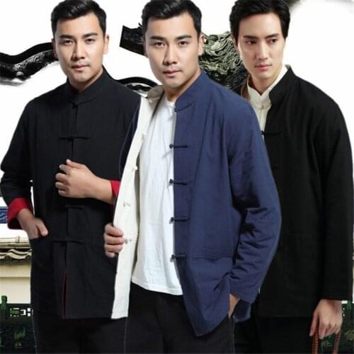 Cotton and linen Long Sleeve Wushu Taiji Winchun Uniform Two Sided Traditional Chinese Clothes Tang Suit Top Outfit Clothing