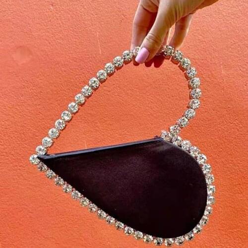 Diamond Red Heart Evening Clutch Bags Women 2021 Designer Chic Rhinestone Metal Handle Black Purse For Wedding Party Sac A Main