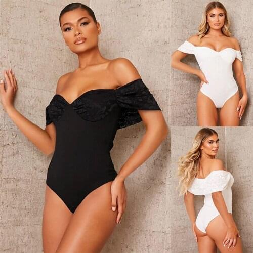 Woman Sexy Off the Shoulder Lace Bodysuit 2021 Female Summer Back/White Solid Bodycon Jumpsuit Ladies Slim Oversize Romper S-XL