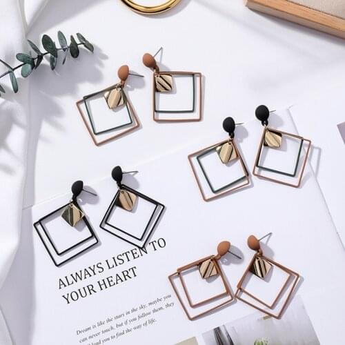 1pair/lot Fashion Temperament Wild Geometric Square Double-Layer Earrings for Women Girls Pendant Earrings Wedding Jewelry Gifts