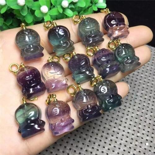 1pcs Natural colored fluorite hand-carved animal cat, very beautiful crystal carved Pendant home decoration gift