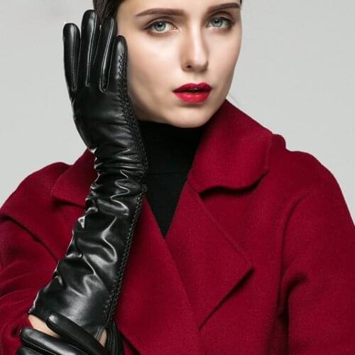 2019 fashion sheepskin leather gloves women genuine leather mittens female Fashion Winter Warm Touch Screen Gloves Free shipping