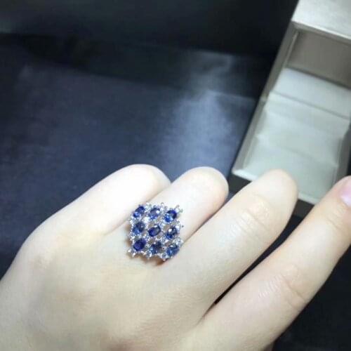 925 Pure silver inlaid with natural sapphire ring 3 * 4mm luxury style movable finger ring size adjustable