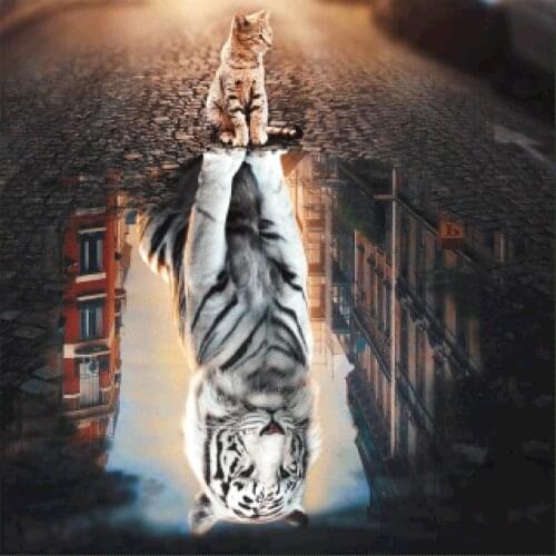 Round full diamond 5D animal diamond painting tiger reflection diamond embroidery kit home decoration gift