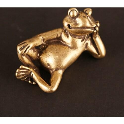 Antique Copper Lying Frog Statue Car Ornament Decoration Pure Brass Animal Miniature Figurine Desk Decor Craft Home Accessories