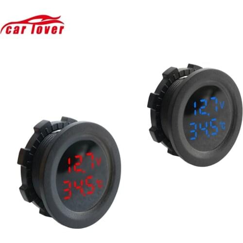 12-24V Round Temperature Voltmeter Auto Voltage Test Display Digital Measurement for Car Motorcycle Boat Yacht