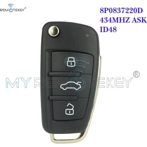 Remtekey Flip car remote key 8P0 837 220 D 434mhz ASK ID48 chip HU66 3 button for Audi A3 TT 2007 2008 2009 2010 2011