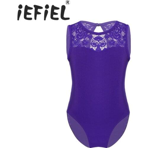 Children Girls Ballet Dancing Dress Sleeveless Lace Splice Cutout Back Ballet Gymnastics Leotard Jumpsuit for Dance Performance