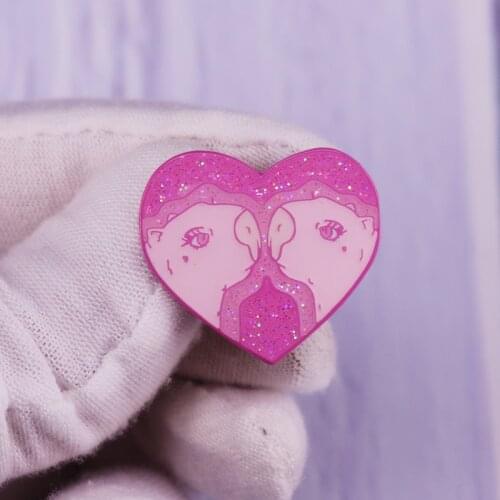 Glittery Capybara Heart Enamel Pins Brooch Love Yourself Badge Fashion Jewelry Gift